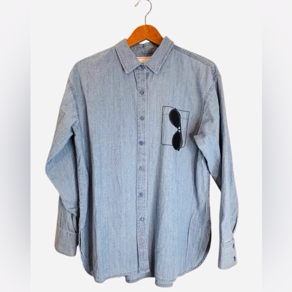 Karl Lagerfeld Chambray Button-Down Shirt Sunglasses Women's Size Medium